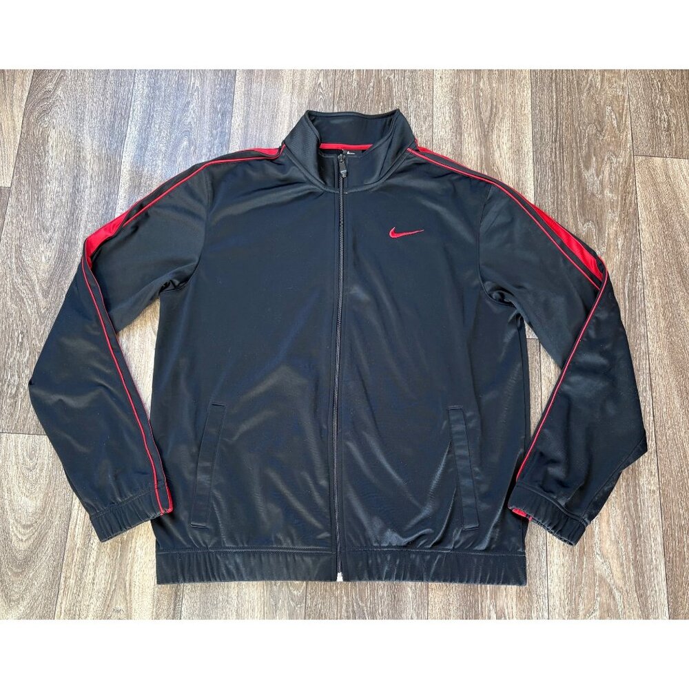 Nike Track Jacket Full Zip Lined Adult Medium Black & Red Training Sweater